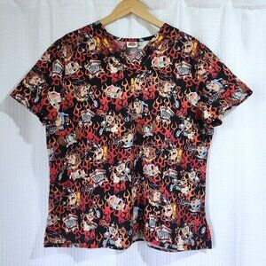 Looney Tunes Taz Scrub Top Women’s XL V‑Neck Pockets Nursing Uniform